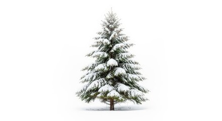 Fototapeta premium Snow-Covered Evergreen Tree in Winter Landscape with Clear Background and Natural Beauty