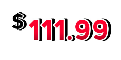 Red price tag 111.99  dollars sign symbol on transparent background. Perfect for advertising, sale banners, product promotion, discount labels, and e-commerce graphics design elements.