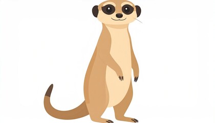 Cartoon Meerkat Standing Upright on a White Background with Neutral Expression Detailed Fur Texture and Simple Illustration Style in Brown and Beige Tones