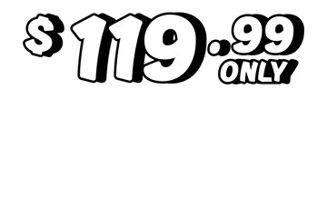 price tag 119.99 dollars sign symbol on transparent background. 3d white color Perfect for advertising, sale banners, product promotion, discount labels, and e-commerce graphics design elements.