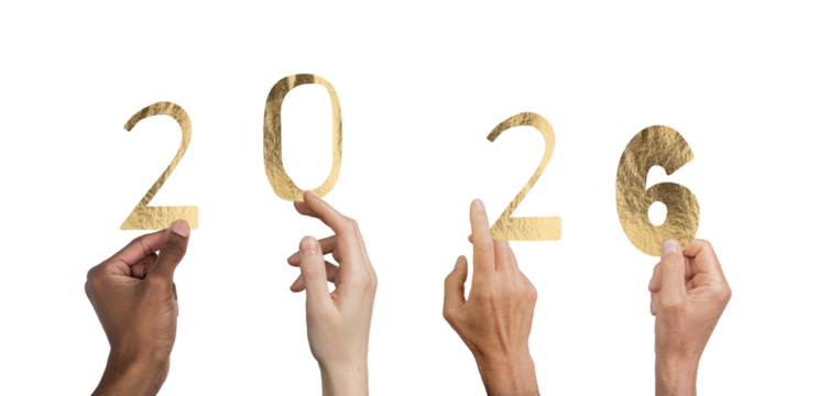 Future 2026 celebration. Woman holding shiny golden numbers symbolizing new beginnings, hope, and