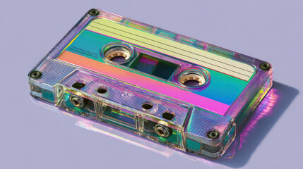 Holographic cassette tape creating retro music nostalgia
