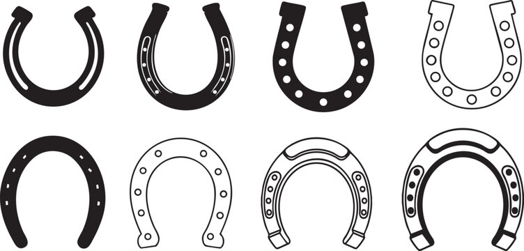 Vector of Horseshoes Silhouettes and Outlines Icon Bundle Set
