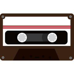 Vintage Cassette Tape with Red Stripes on White Label and Brown Casing on Transparent Background
