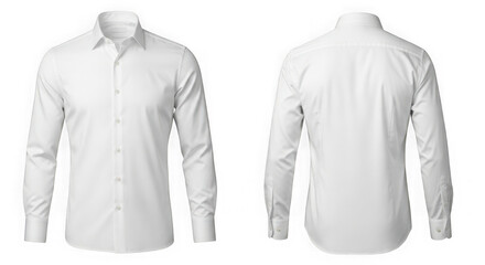 White formal long sleeve dress shirt front and back view isolated on transparent background