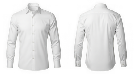 White formal long sleeve dress shirt front and back view isolated on transparent background