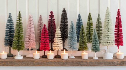 mini bottle brush trees in various colors and sizes