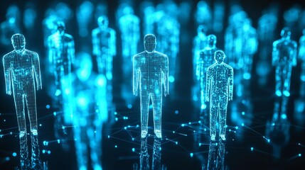 Digital human figures standing in a network environment concept of artificial intelligence