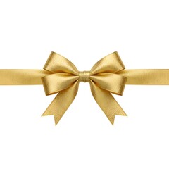 Golden gift ribbon with a bow tied in the center, horizontal layout. Isolated on transparent background, png

