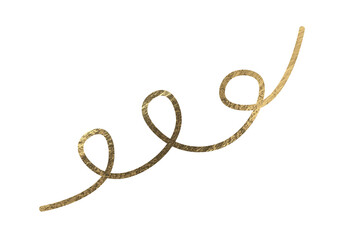 Golden spiral ribbon. Shiny metallic curl with satin texture and elegant twisted form, decorative