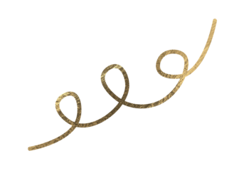 Golden spiral ribbon. Shiny metallic curl with satin texture and elegant twisted form, decorative