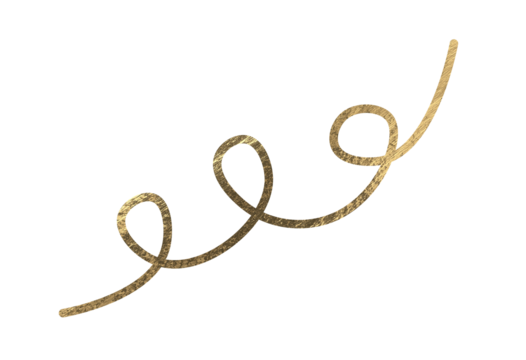 Golden spiral ribbon. Shiny metallic curl with satin texture and elegant twisted form, decorative