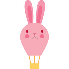 Whimsical Pink Rabbit Hot Air Balloon Illustration with Yellow Basket on Transparent Background