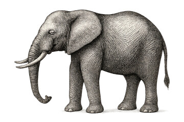 Obraz premium Big wild elephant standing with its trunk up, isolated on white background