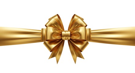 Elegant golden ribbon bow creating a luxurious and celebratory accent for special occasions, promotions, and premium branding, adding instant prestige and visual appeal., PNG