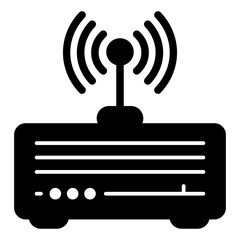 Nettop computer with wifi solid icon, cyber monday concept. Vector graphics. Radio receiver with antenna, technology sign on white background, style icon mobile or web design.