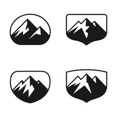 Mountain badge icon set, Black and white mountain emblem collection