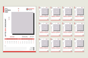 2026 Calendar Templates with Images with Photo Layouts. Wall calendar 2026 template Vector