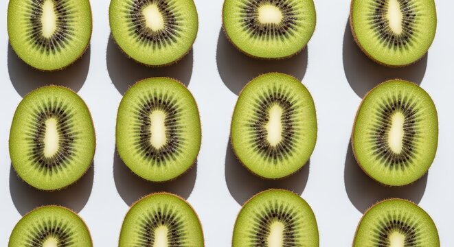 Sliced kiwi pattern on light background showcasing vibrant green and brown color contrast
