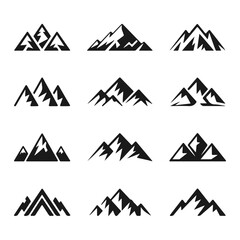 Black Mountain Icons Set, Sharp Mountain Silhouettes Collection