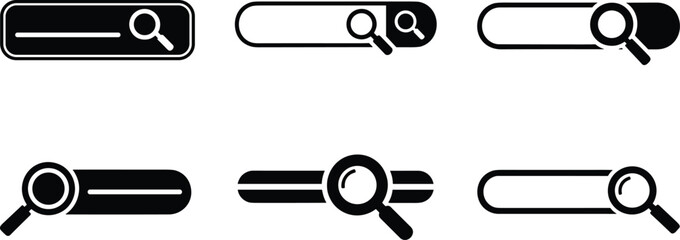 Search bar icon collection, magnifying glass vector, modern web UI design elements, search field interface symbol for website template