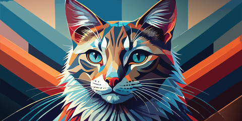 American curl cat portrait with geometric shapes in the background creates a modern aesthetic