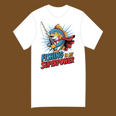 Funny cartoon fishing t shirt with superhero fish
