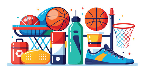 Basketball equipment and accessories for various design needs, vector illustration