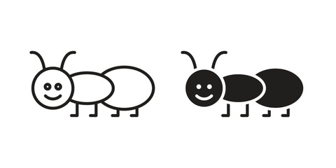 Ant icon vector with glyph style. Stroke liner icons