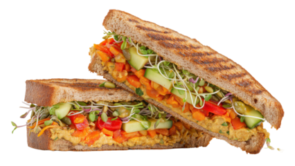 Toasted veggie sandwich with spread, created AI, PNG