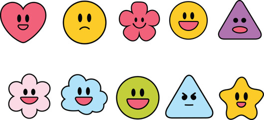Cute cartoon shapes and emoticons
