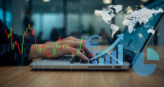 Financial Analyst Examining Global Market Data and Future Projections