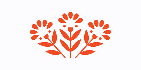 Simple cute three orange flower with leaves for decoration