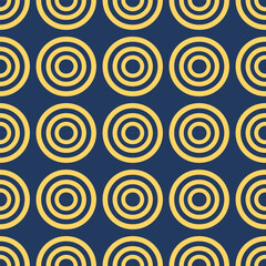 Yellow Seamless Pattern Vector, and A seamless geometric design featuring concentric yellow circles on a dark navy background, evoking a stylish retro aesthetic.