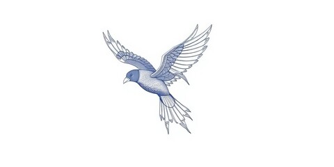 Fototapeta premium Intricate line drawing of a stylized bird in flight, isolated, illustration