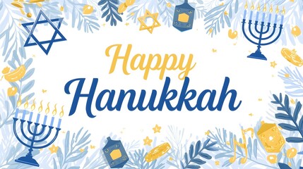 Happy hanukkah greeting card with festive decorations
