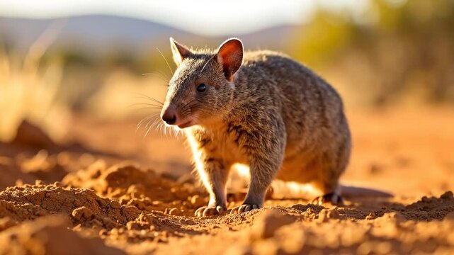 Australian Bilby Foraging in Desert Landscape, Close-Up