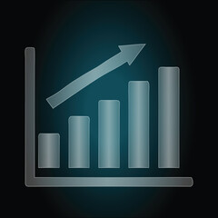 Bar chart icon with upward arrow on dark blue background Keywords: bar chart, graph, statistics