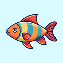 Obraz premium Cartoon Fish with Orange Head and Colorful Stripes Illustration on light blue