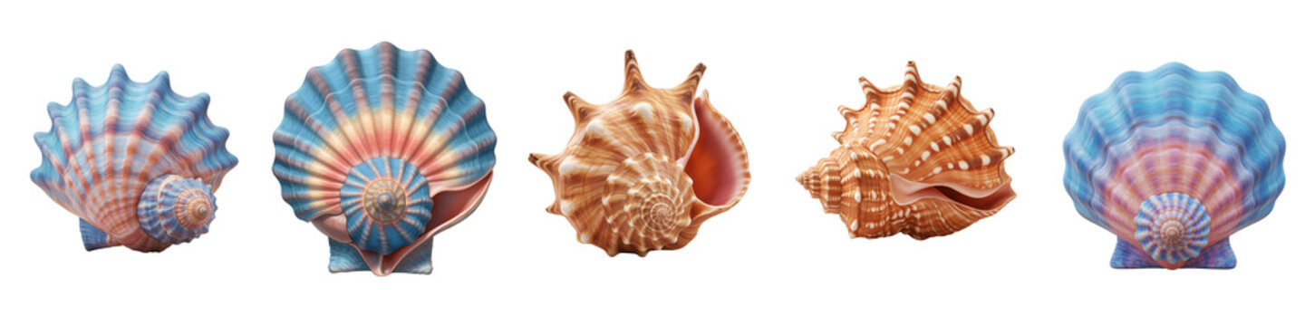 Collection of colorful and textured sea shells arranged on a black background