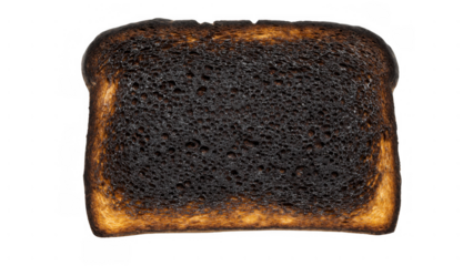 A charred slice of toast with dark edges, created AI, PNG
