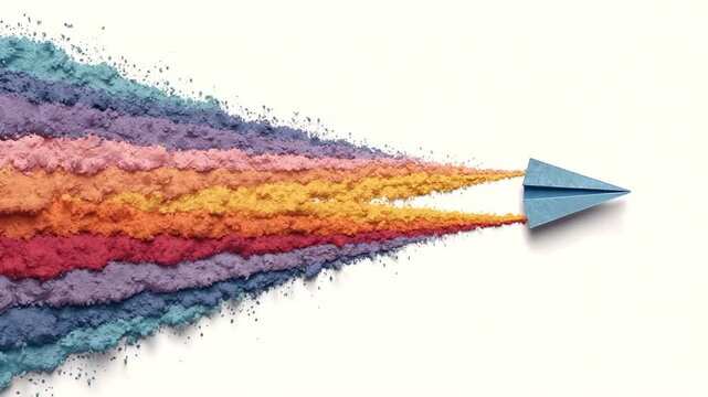 Colorful Paper Airplane Leaving a Trail of Powder