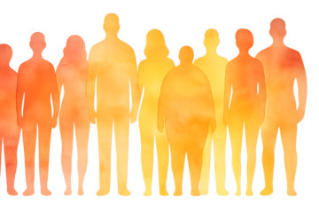 A 3D render illustration of a group of people standing in a row, symbolizing a successful business team concept