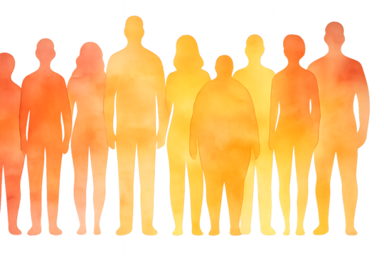 A 3D render illustration of a group of people standing in a row, symbolizing a successful business team concept