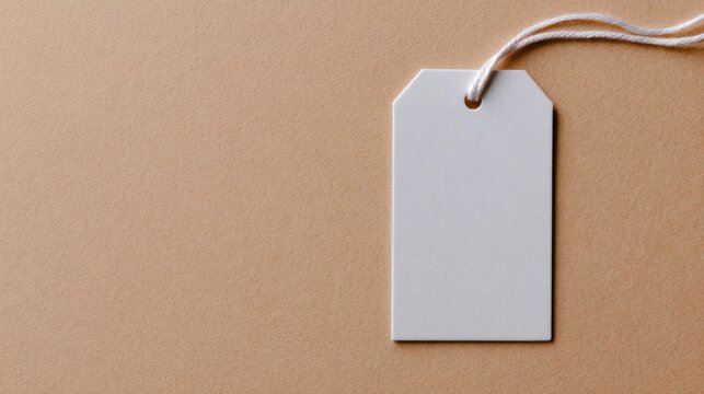 Creating custom pricing blank white price tag with string on beige surface for retail settings
