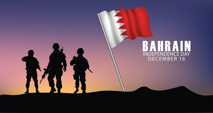 Silhouette soldiers salute with Bahrain flag for national independence day celebration - Powered by Adobe