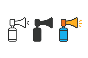 Foghorn Trio Styles. Minimalist foghorn icon: three identical foghorn devices in a row, first in line style with thin outline,