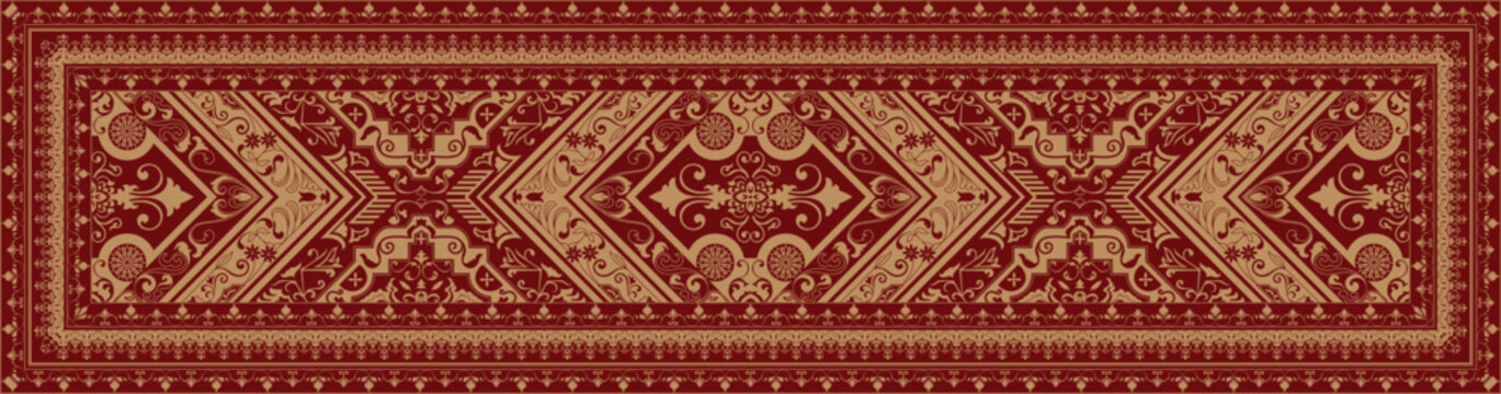 Luxurious golden royal carpet, long carpet for Persian carpet