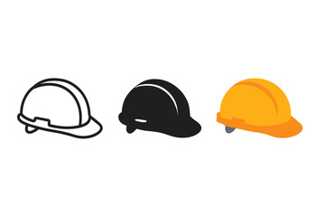Fototapeta premium Minimalist Helmet Icons. Minimalist construction helmet icon: three identical safety helmets in side view in a row, first in line