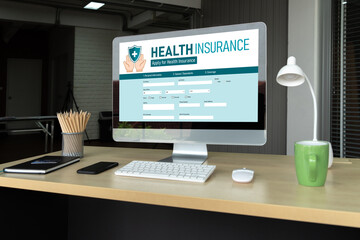 Fototapeta premium Health insurance web site modish registration system for easy form filling